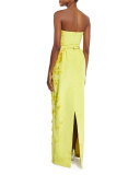 Belted Strapless Rosette Gown, Citron