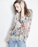 Emmy 3/4-Sleeve Printed Silk Boxy Top, Plus Size 