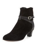 Suede Ankle-Strap Bootie, Black