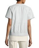 Daelyn Short-Sleeve Zip-Front Lambskin Jacket, Light Blue