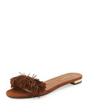 Wild Thing Suede Flat Slide Sandal, Brown