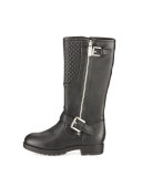 Dahlia Faux-Leather Moto Boot, Black, Youth