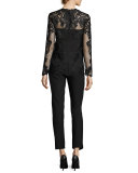 Heddie Long-Sleeve Lace Blouse, Black