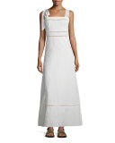 Long Linen/Cotton Shoulder-Tie Dress, Chalk
