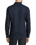 Tailored-Fit Linen Sport Shirt, Navy