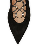 Rockstud Lace-Up Gladiator Ballerina Flat, Nero