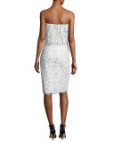 Strapless Lace Popover Cocktail Dress, White/Black