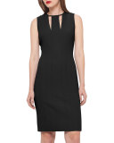 Sleeveless V-Keyhole Sheath Dress, Black/Moonstone