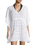 Short Crocheted Tunic Coverup, White