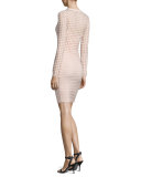 Long-Sleeve Jacquard Eyelet Mini Dress, Blush