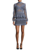 Dot-Lace Tiered Mini Dress, Dove Gray