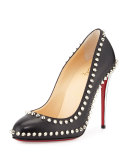 Dora Spike Leather Red Sole Pump, Black/Silver