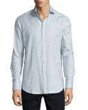 Herringbone Woven Sport Shirt, Blue Heather