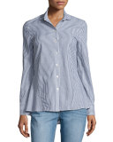 Striped Long-Sleeve Peplum Shirt, Blue Pattern
