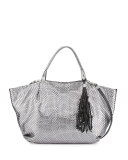 Jola Woven Double-Handle Satchel Bag, Gunmetal
