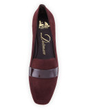 Fab Patent-Strap Suede Loafer, Bordeaux