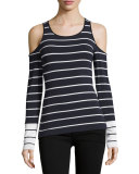 Harbor Master Cold-Shoulder Striped Top, Blue/White