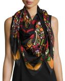Egyptian Wings Square Silk Chiffon Shawl, Multicolor