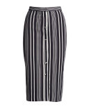 Balthazar Button-Front Classic Pencil Skirt, Black/White Stripe