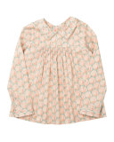 Shirred Poplin Peacock Blouse, Pink, Size 3-8