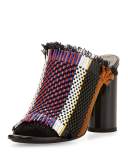 Woven Fringe 100mm Slide Sandal, Black