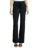 Gaynell Dot-Print Silk Paperbag Flare-Leg Pants, Black