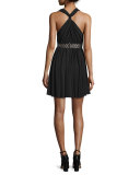 Racerback Grommet-Embellished Dress, Jet