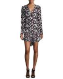Franklin Floral Silk Flounce Dress, Black/Navy/Red/White