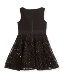 Sleeveless Jersey & Tulle Circle Dress, Black, Size 8-14