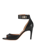 Leather Shark-Lock Naked Sandal, Black