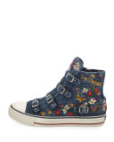 Virtu Embroidered Denim High-Top Sneaker, Blue