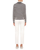 Striped Knit Stretch-Wool Jacket, Navy/Cream
