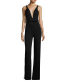 Milla Plunging Surplice Jumpsuit, Black