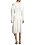 Belted Long-Sleeve Trench Shirtdress, White