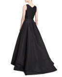 Sleeveless V-Neck Ball Gown, Black