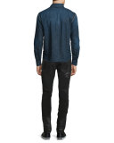 Denim Snakeskin-Textured Shirt, Navy