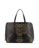 Panama Studded Leather Tote Bag, Black