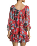 Howard 3/4-Sleeve Tiered Dress, Cabo Floral Rouge