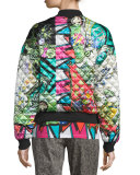 Arcade-Print Quilted Bomber Jacket, Green
