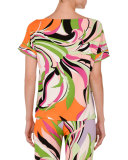 Printed Boat-Neck Boxy Tee, Pink/Green