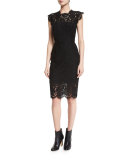 Suzette Floral Lace Sheath Dress, Black