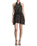 Sleeveless Floral Silk Mini Dress, Black/Petal