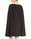 Crepe Cape-Back Shift Dress, Black