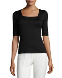 Square-Neck Half-Sleeve Jersey Top, Black