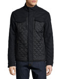 Mixed Media Quilted Flannel Jacket, Navy