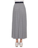 Striped Pleated Maxi Skirt, Navy/Cream