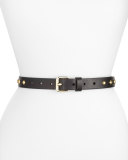 Dome-Stud Flat Strap Leather Belt, Black