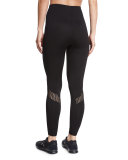 Seamless Mesh-Panel Athletic Leggings, Black