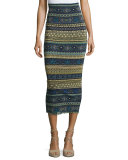 Striped Tulle Midi Tube Skirt, Blue Pattern