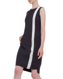 Sleeveless Contrast-Stripe Sheath Dress, Black/Cream